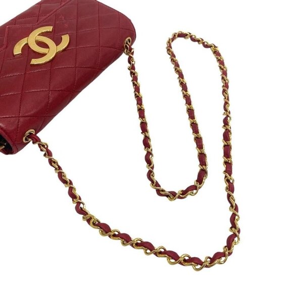 Authentic CHANEL 24K Vintage Classic Single Flap Bag Quilted Lambskin Chain Red - Picture 6 of 8
